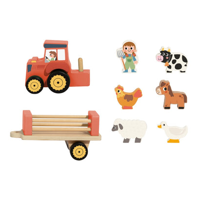 TookyToy - Pretend Play Wooden Farm Animal Tractor Toy Set - 8 Pieces