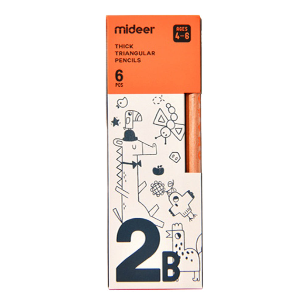 Mideer - Triangular 2B Pencils - 6 Thick Easy Grip Pencils for Early Writing