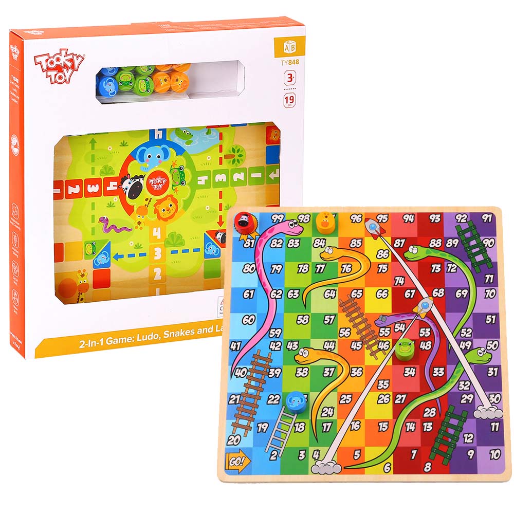 TookyToy - 2-in-1 - Game Set - Ludo & Snakes and Ladders