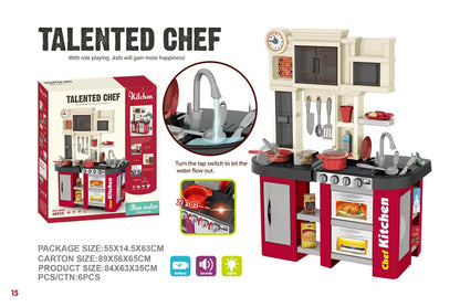 Cogo - Pretend & Play Kitchen Set with Light & Sound Effects - Red - 58 Pieces