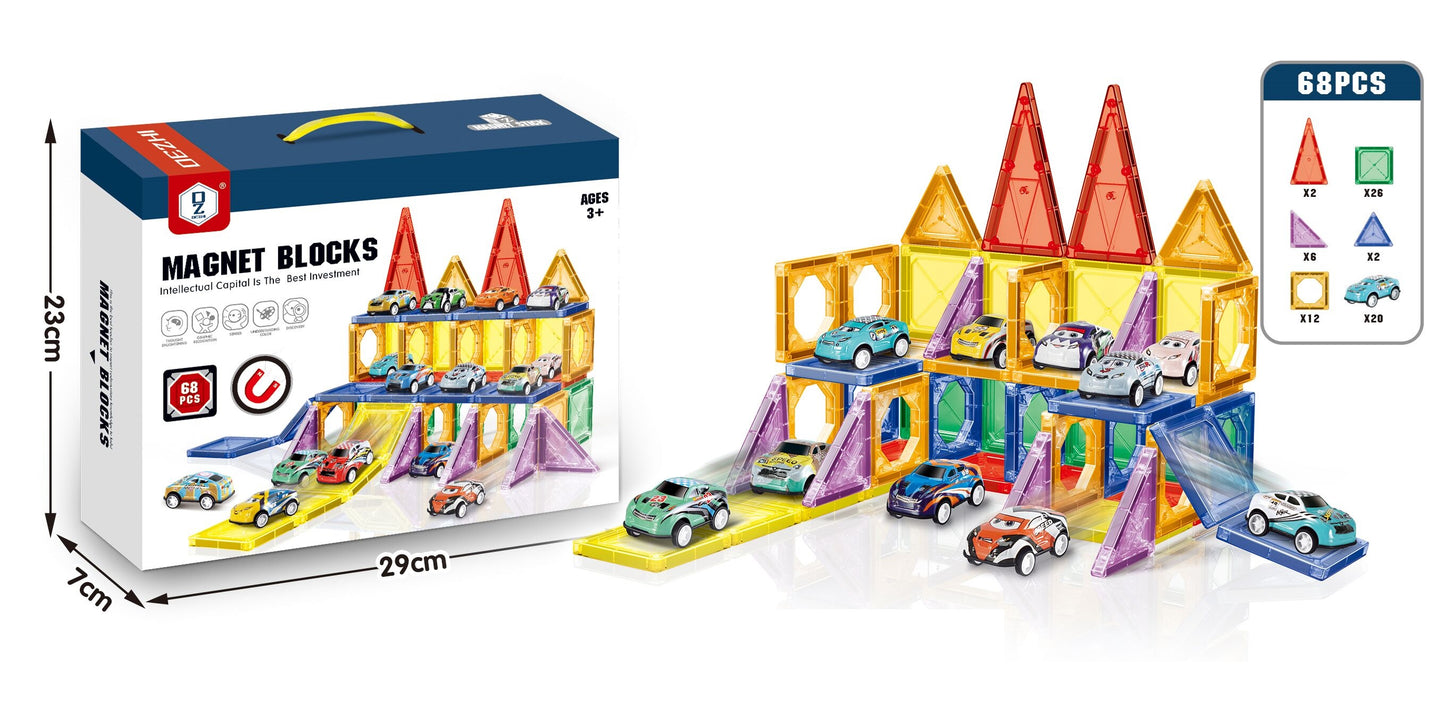 Cogo - Magnetic Tiles with Cars Set - 68 Pieces