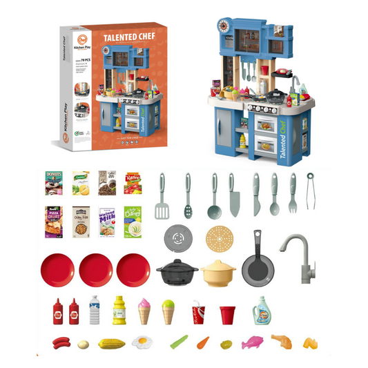 Cogo - Pretend & Play Kitchen Set with Light & Sound Effects - Blue - 79 Pieces