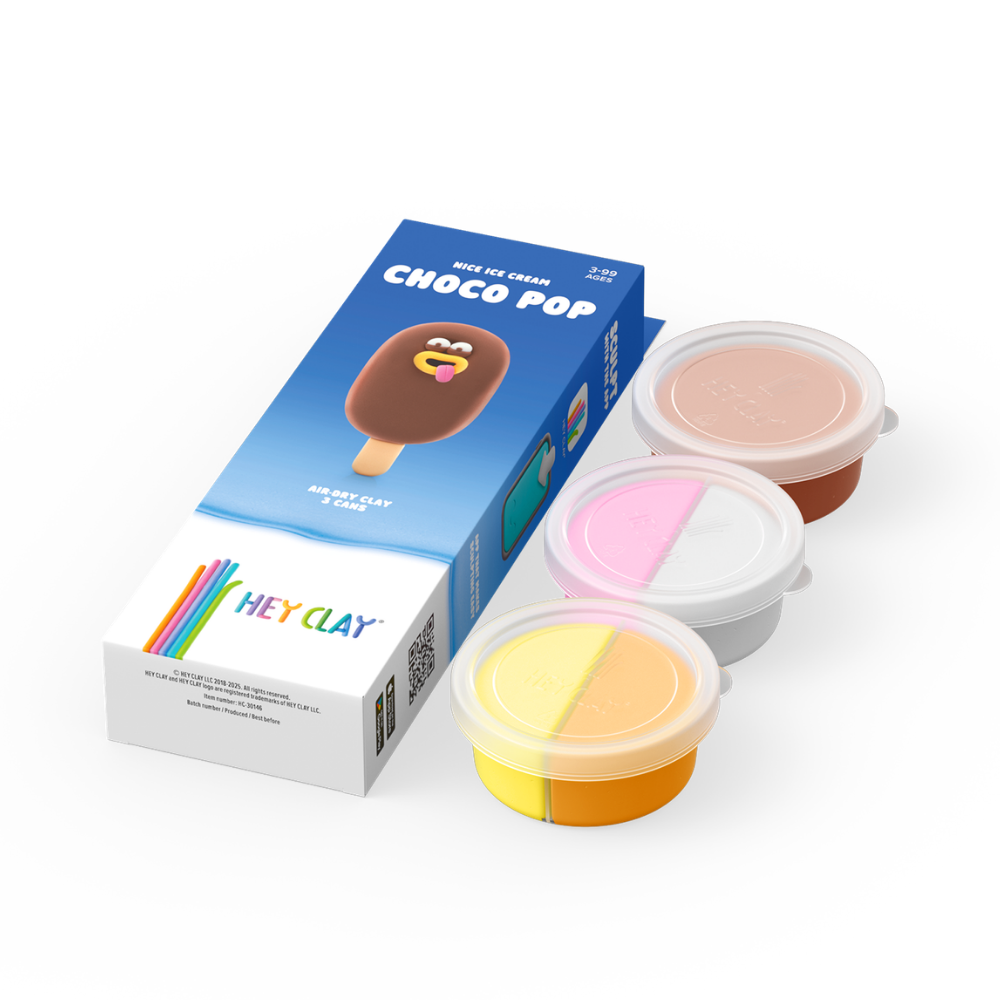 Hey Clay - Modelling Air-Dry Clay with Fun Interactive App - Choco Pop, Series Nice Ice Cream, 3 cans