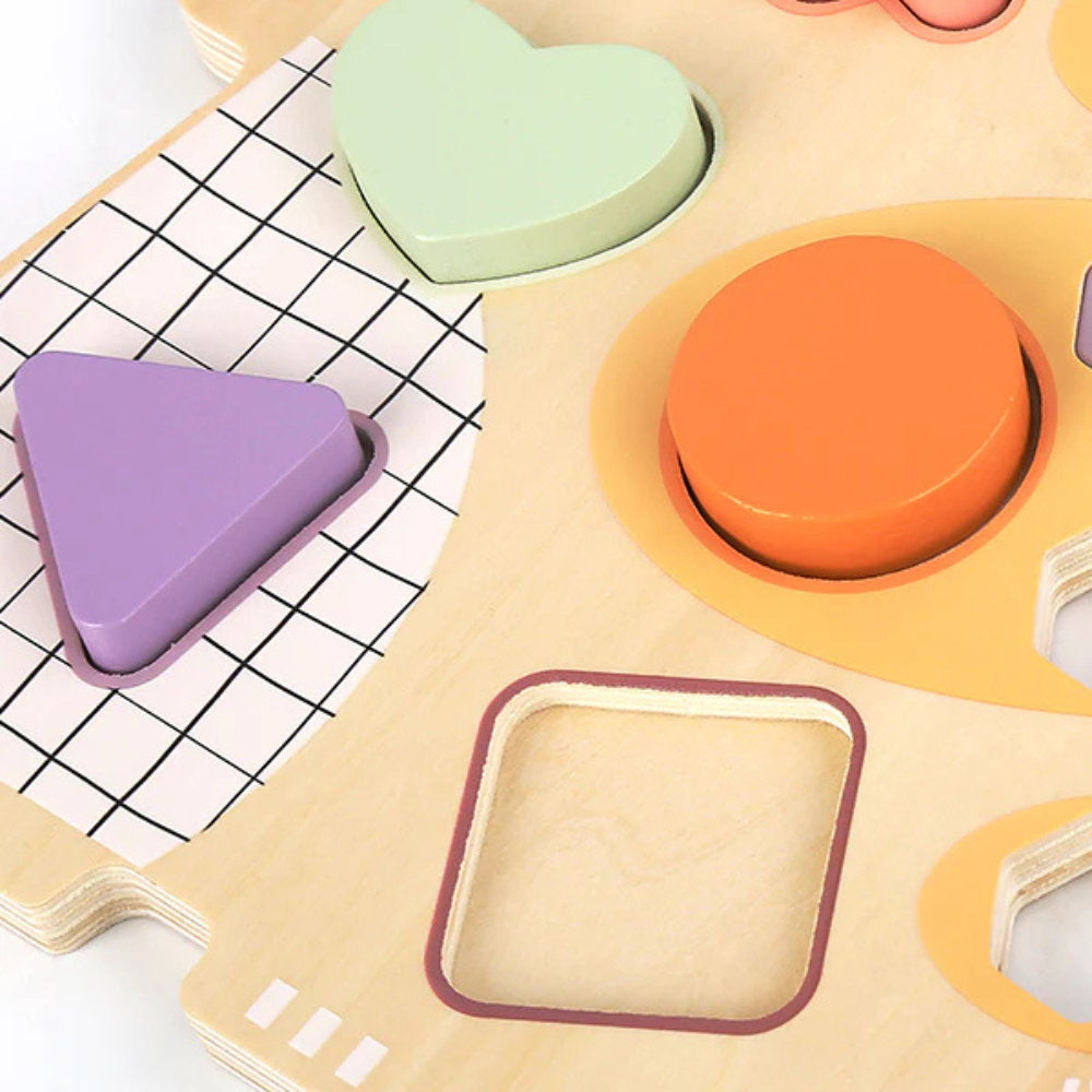 TopBright - Happy Dinosaur - Wooden Shape Sorting Activity Toy - 16pcs