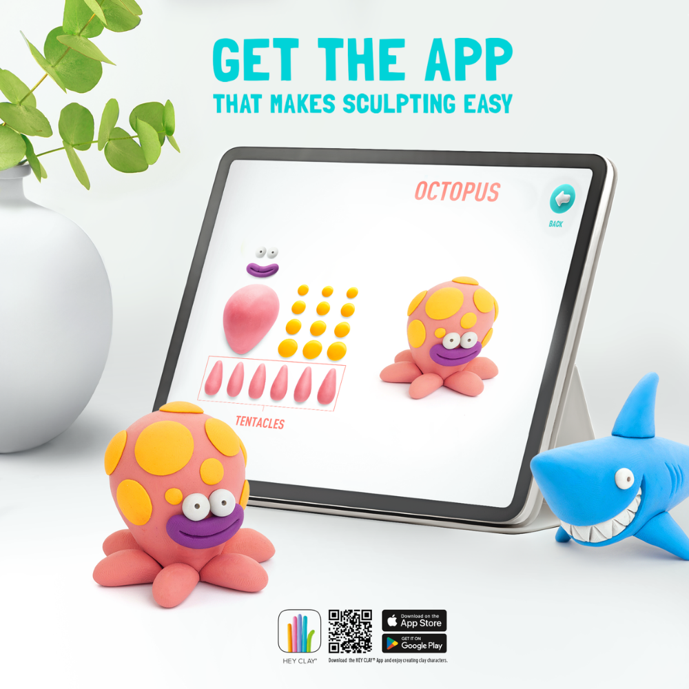 Hey Clay - Modelling Air-Dry Clay with Fun Interactive App - Shark, series Ocean, 3 cans