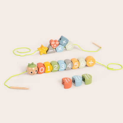 TookyToy - Wooden Fine Motor Number Caterpillar Lacing Toy - 20 Pieces