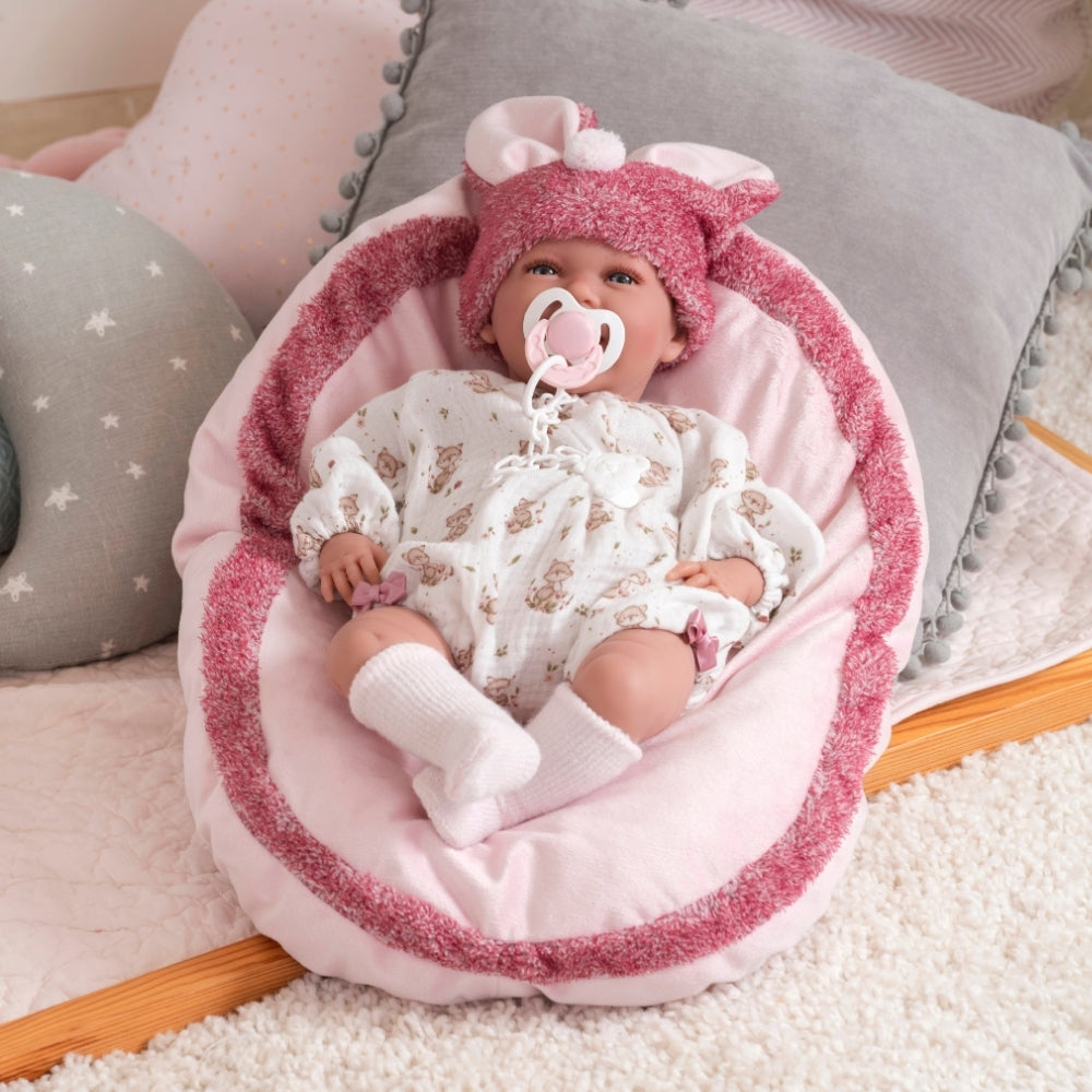 Llorens - Baby Girl Doll with Laughing Mechanism, Outfit & Pink Cushion: Mimi - 42cm