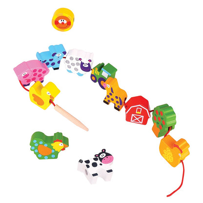 TookyToy - Fine Motor Lacing Blocks - Farm Animals Set