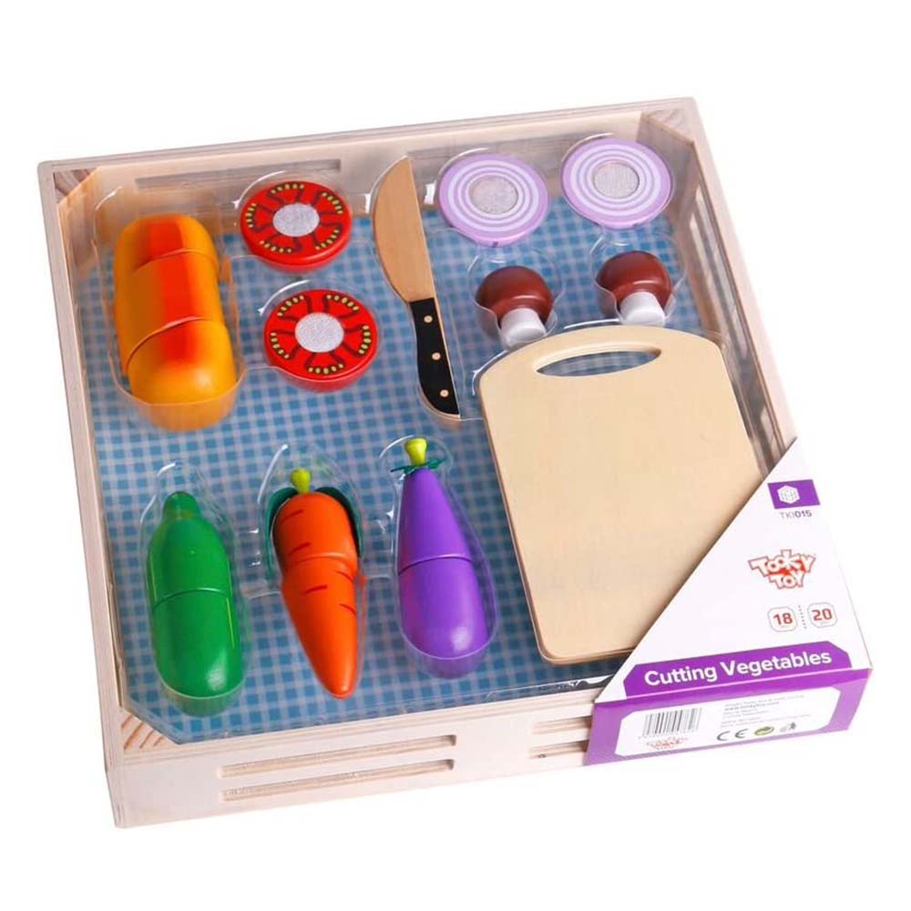 TookyToy - Pretend Play Wooden Cutting Vegetables Picnic Toy Set - Motherhood