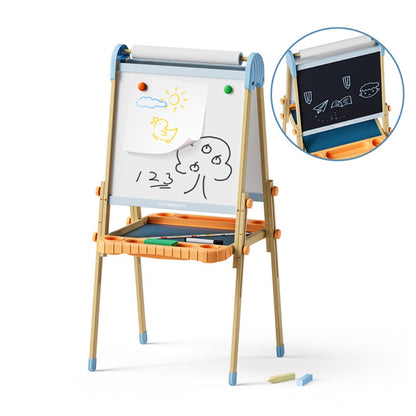 TopBright - 2 in 1 Deluxe Standing Art Easel - Adjustable Height - Black & White Board with Paper & Paint Holder - 54 x 49 x 112 cm