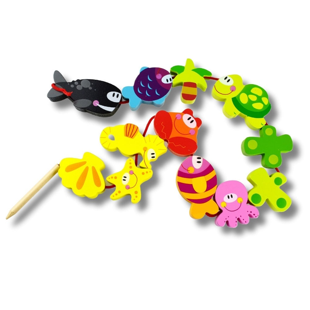 TookyToy - Fine Motor Lacing Blocks - Marine Animals Set