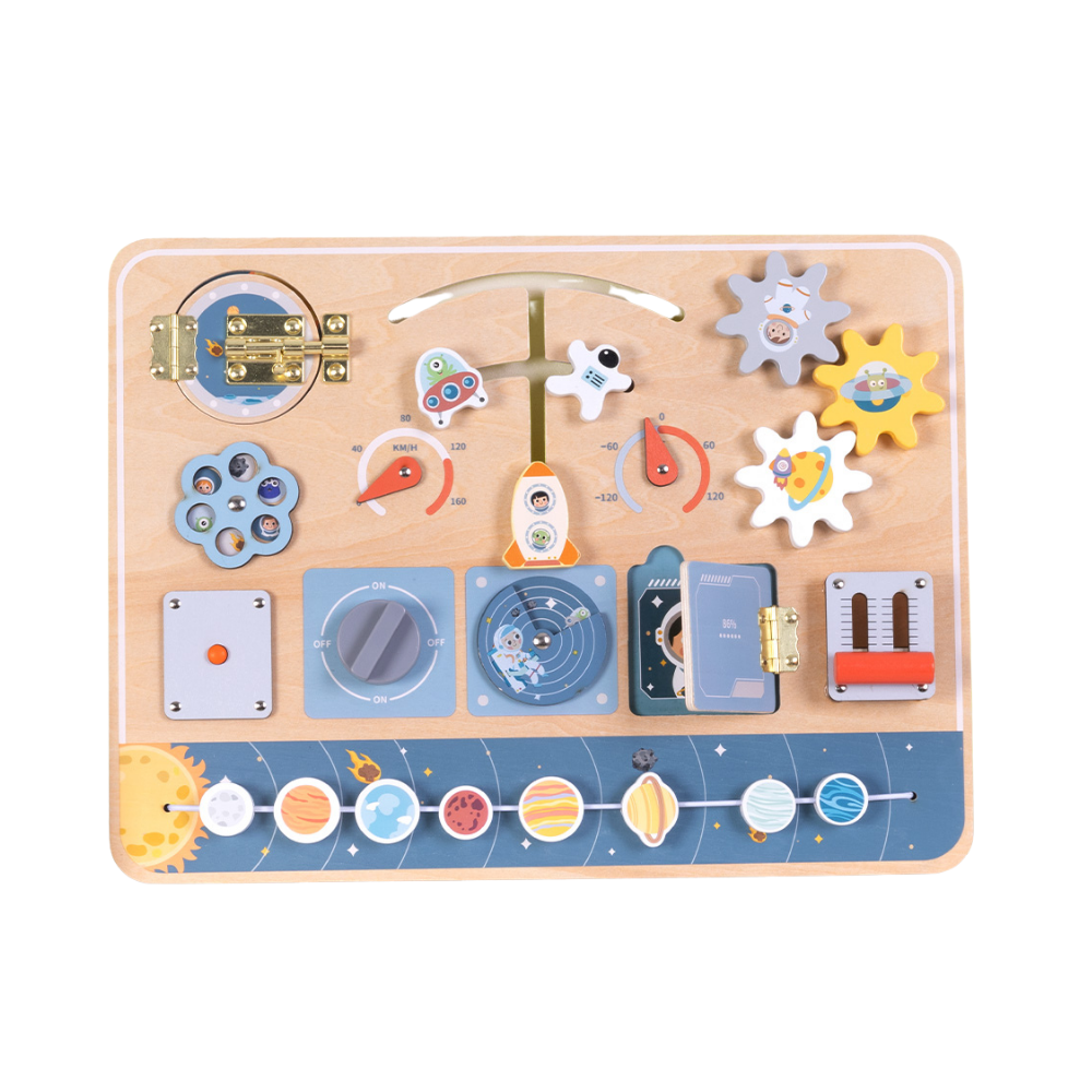 TookyToy - Wooden Space Busy Board - Montessori Activity for Toddlers