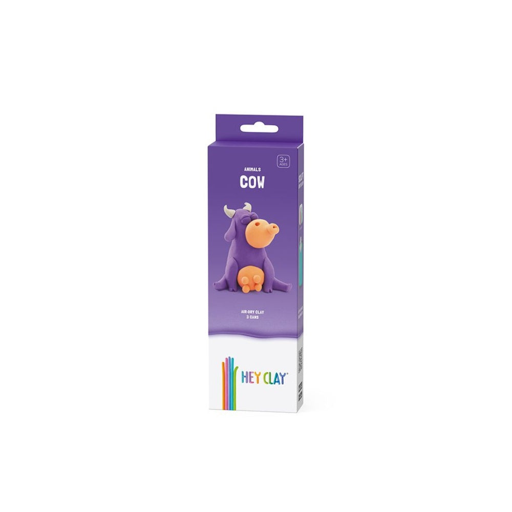 Hey Clay - Modelling Air-Dry Clay with Fun Interactive App - Cow, series Animals, 3 cans