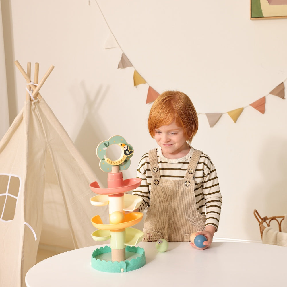 TookyToy - Ball Drop Tree Wooden Activity Toy for Toddlers - 10 Pieces