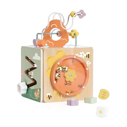 Classic World - Honeybee 5-Sided Wooden Activity Play Cube for Toddlers