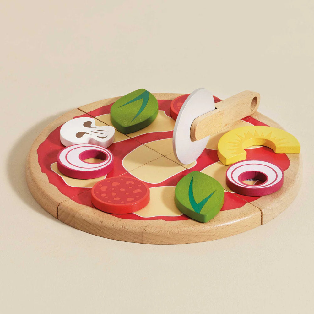 Le Toy Van - Wooden Pizza & Toppings with Slice Cutter - 13pcs