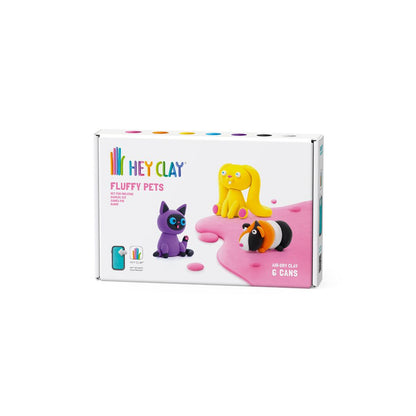 Hey Clay - Modelling Air-Dry Clay with Fun Interactive App - Bunny, Siamese cat, Guinea pig, Series Fluffy Pets, 6 cans