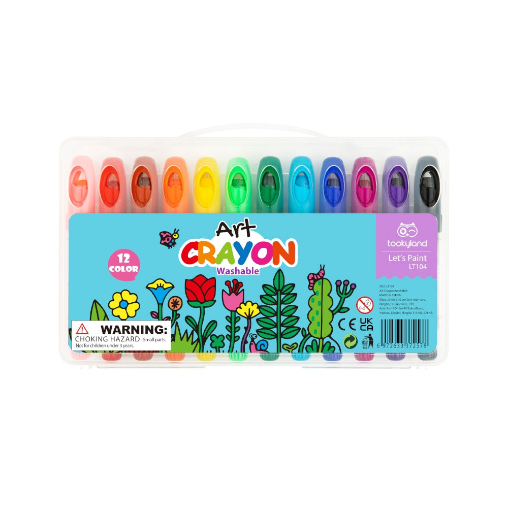 TookyToy - Twistable Washable Silky Crayons in Carry Case - 12 Colours