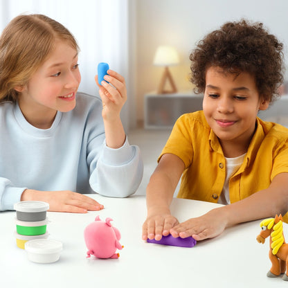 Hey Clay - Modelling Air-Dry Clay with Fun Interactive App - Piggy, Horse, Rabbit, Series Animals, 6 cans