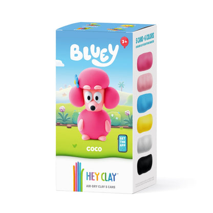 Hey Clay - Modelling Air-Dry Clay with Fun Interactive App - Coco, Bluey Series, 5 cans