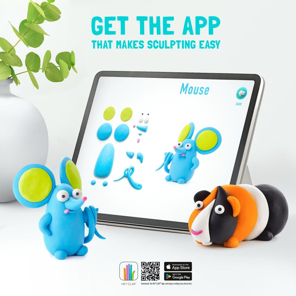 Hey Clay - Modelling Air-Dry Clay with Fun Interactive App - Bunny, series Fluffy Pets, 3 cans
