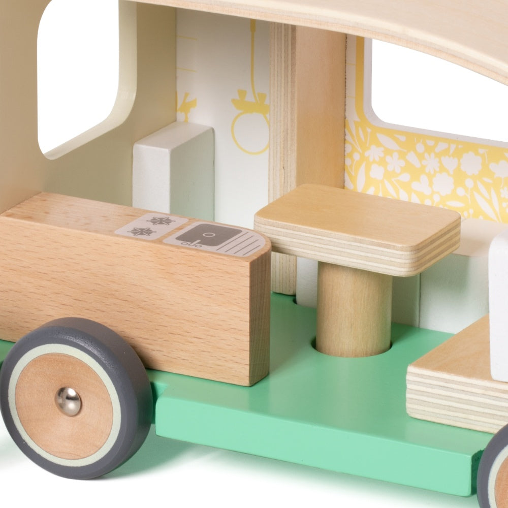 Classic World - Pretend & Play Camper Van Doll House - Wooden Play Set - 9pcs
