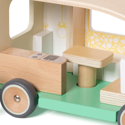 Classic World - Pretend & Play Camper Van Doll House - Wooden Play Set - 9pcs