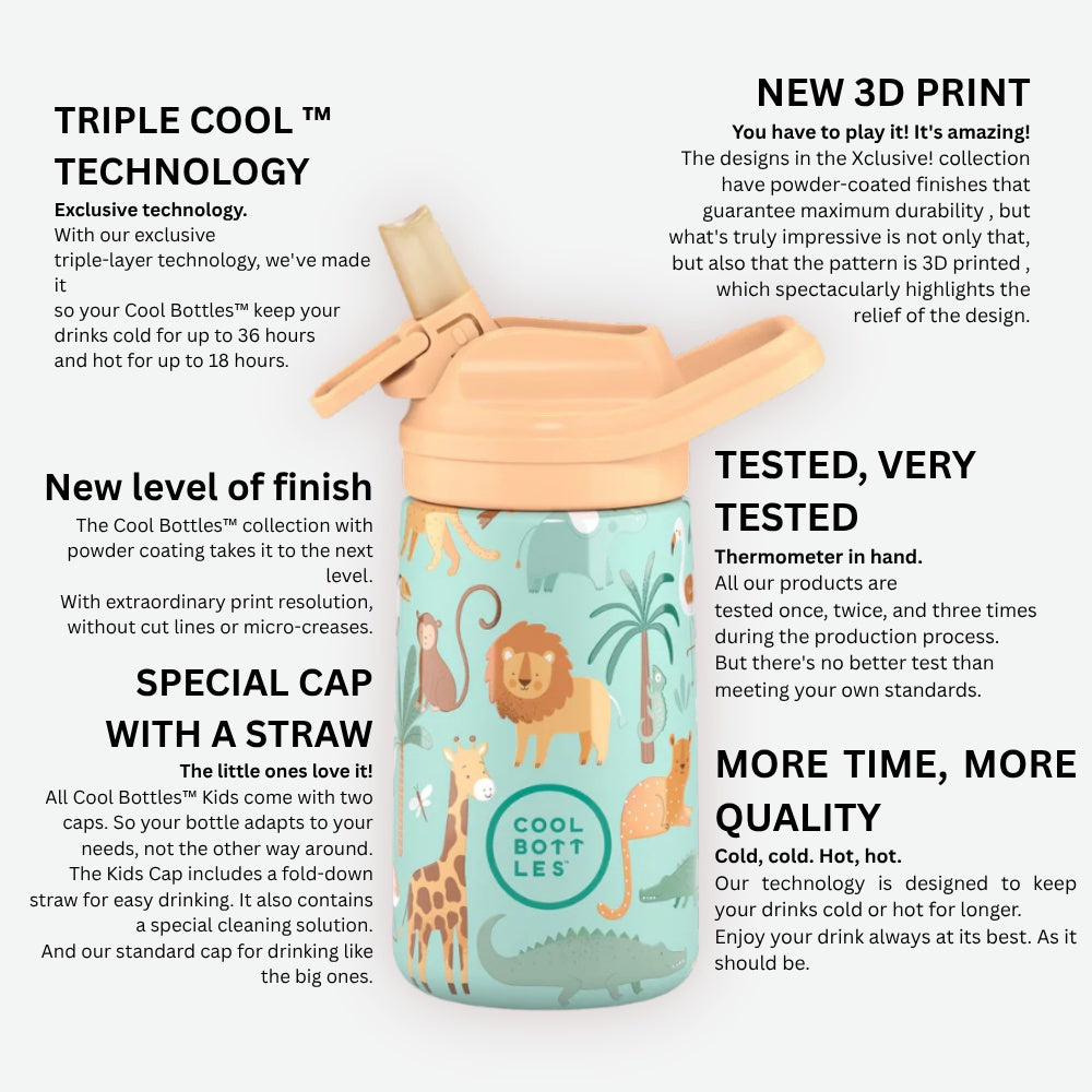 Cool Bottles - Kiddies Triple-Insulated Water Bottle - Rainforest Refuge 350ml