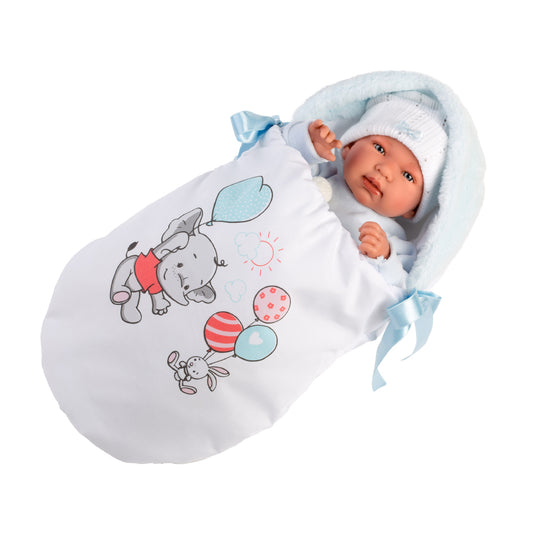 Llorens - Newborn Baby Boy Doll with Elephant Sleeping Bag, Clothing & Accessories: Tino - 44cm - Motherhood