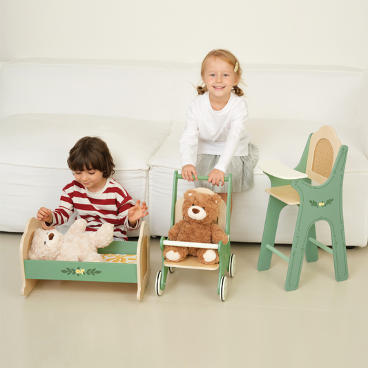 Classic World - Pretend & Play - Vintage Wooden Doll Cradle - 3pcs