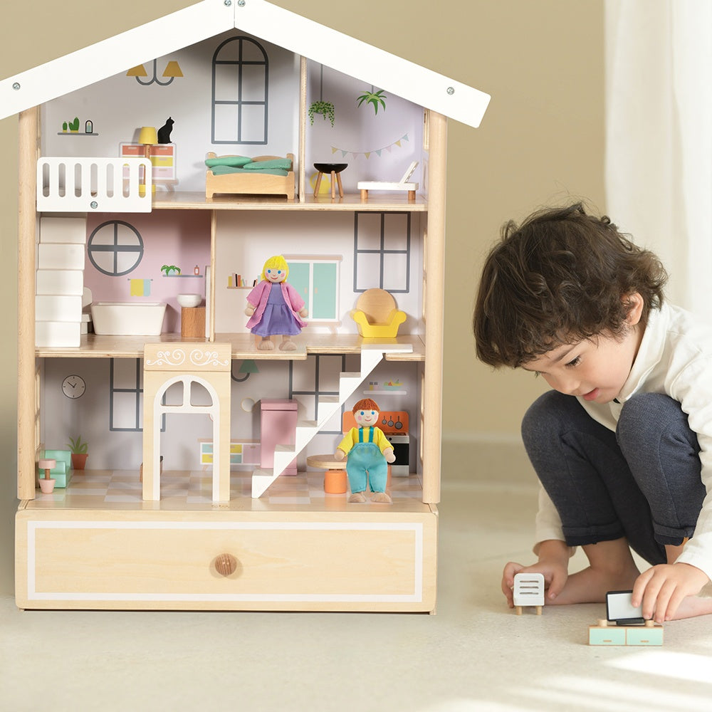 Classic World - Pretend & Play - Happy Villa Dollhouse with Furniture