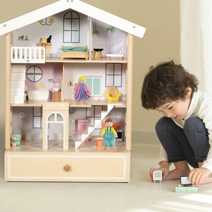 Classic World - Pretend & Play - Happy Villa Dollhouse with Furniture