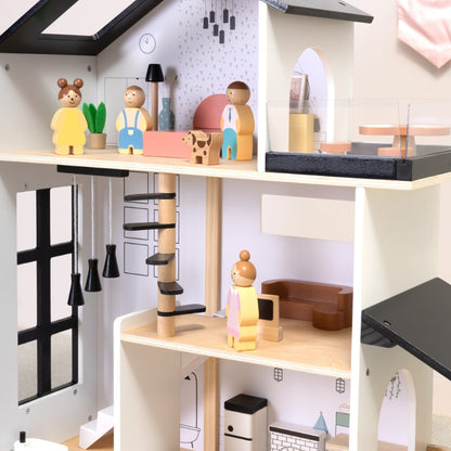 TookyToy - Wooden Dollhouse Toy Set with Furniture and Accessories