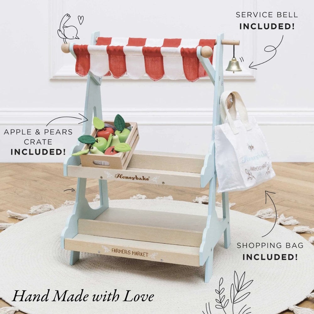 Le Toy Van - Wooden Market Stall & Fruit Play Food Crate - 3pcs