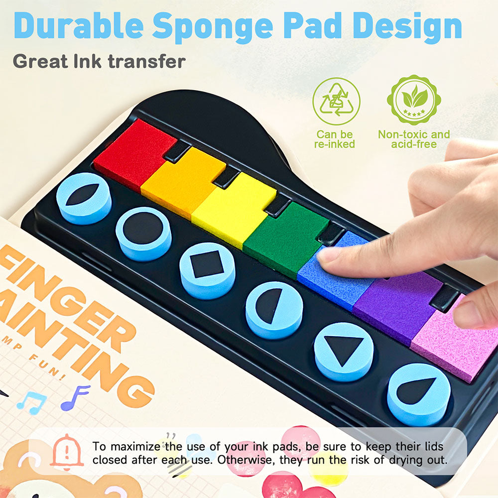 Jar Meló - Finger Paint Stamp Book - Colouring Activity with 6 Stamps & Paint Pads