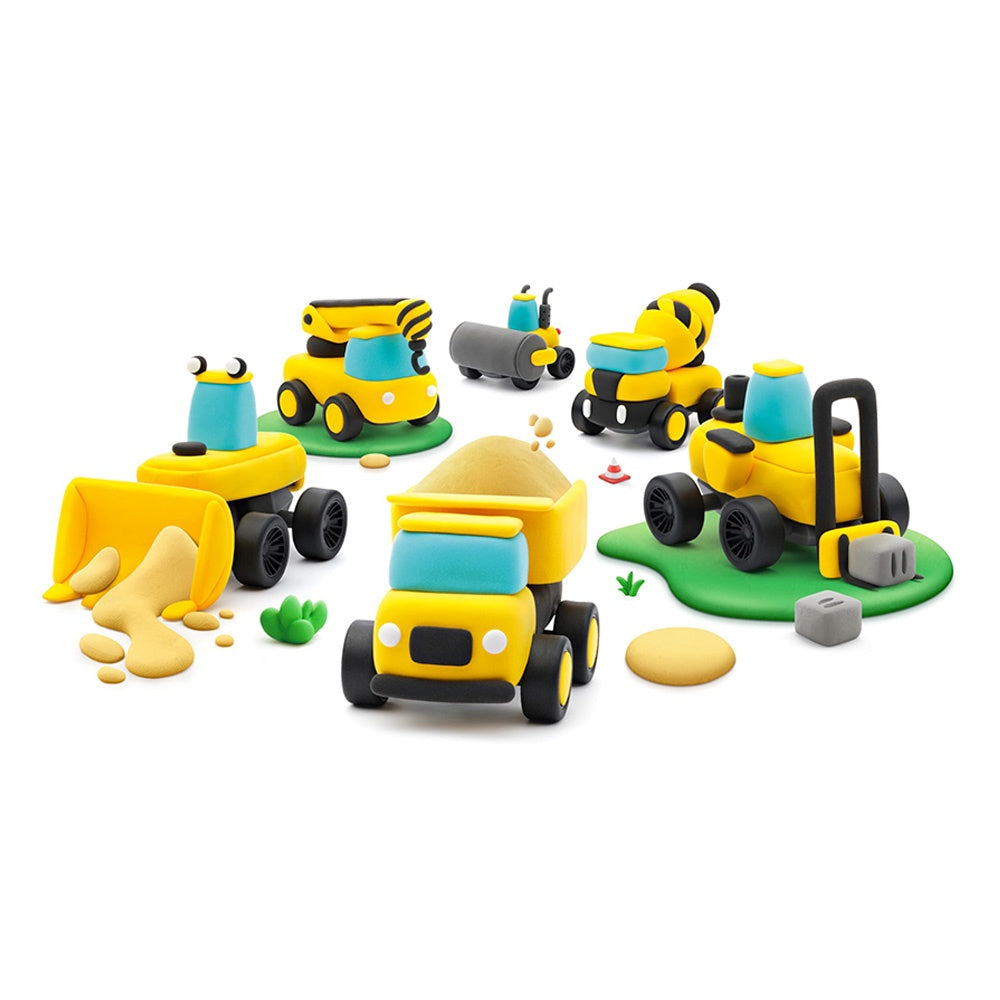 Hey Clay - Modelling Air-Dry Clay with Fun Interactive App - Construction Cars, series Motors, 12 cans