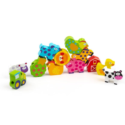 TookyToy - Fine Motor Lacing Blocks - Farm Animals Set