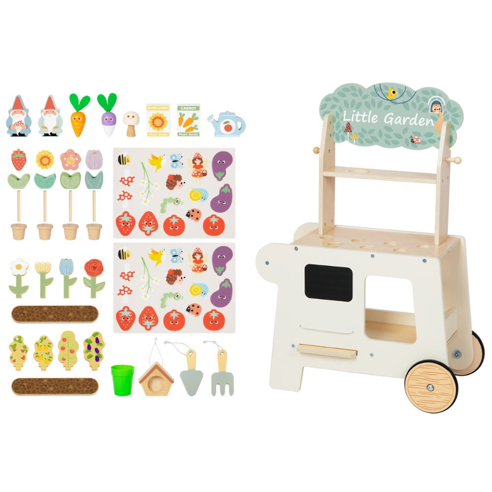 TookyToy - Pretend Play Wooden Gardening Cart Set - 53 Pieces