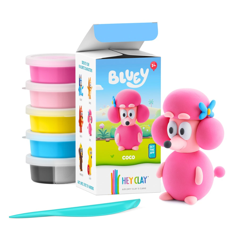 Hey Clay - Modelling Air-Dry Clay with Fun Interactive App - Coco, Bluey Series, 5 cans