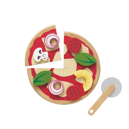 Le Toy Van - Wooden Pizza & Toppings with Slice Cutter - 13pcs