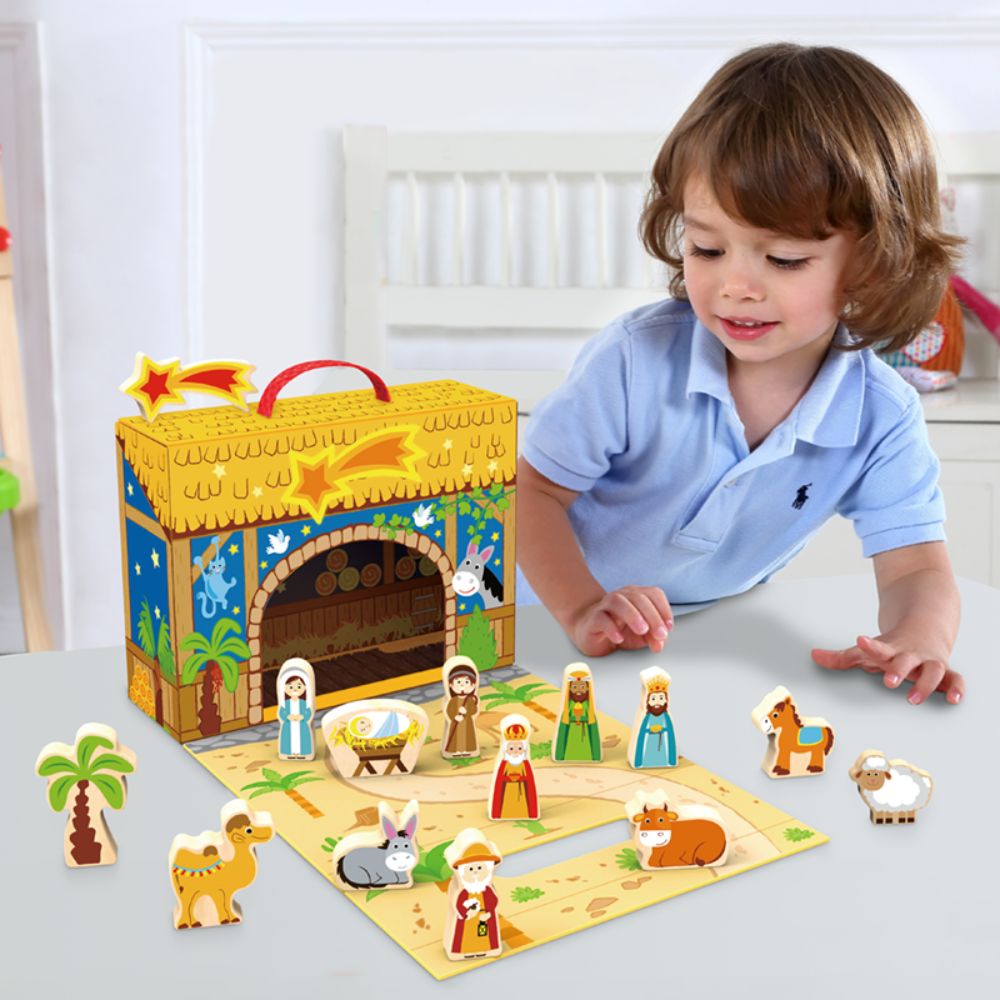 hi Pando - Nativity Scene - Wooden Christmas Story Play Box Set