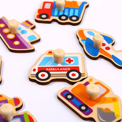 TookyToy - Wooden Peg Puzzle - Vehicles