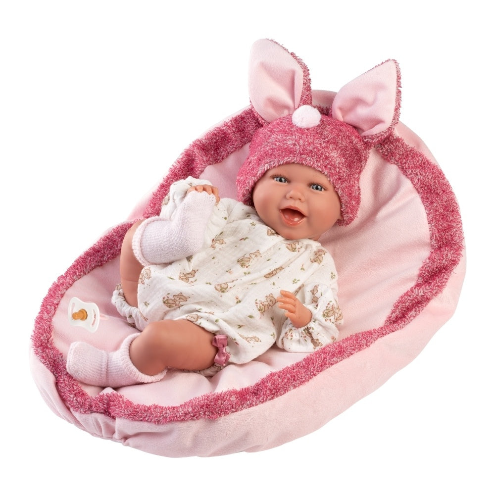 Llorens - Baby Girl Doll with Laughing Mechanism, Outfit & Pink Cushion: Mimi - 42cm