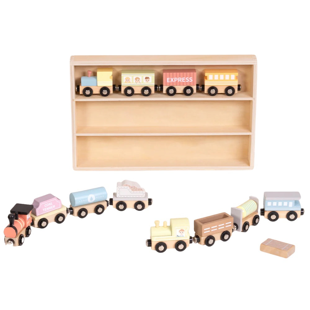 TookyToy - Wooden Train Set - Pastel - 13 Pieces