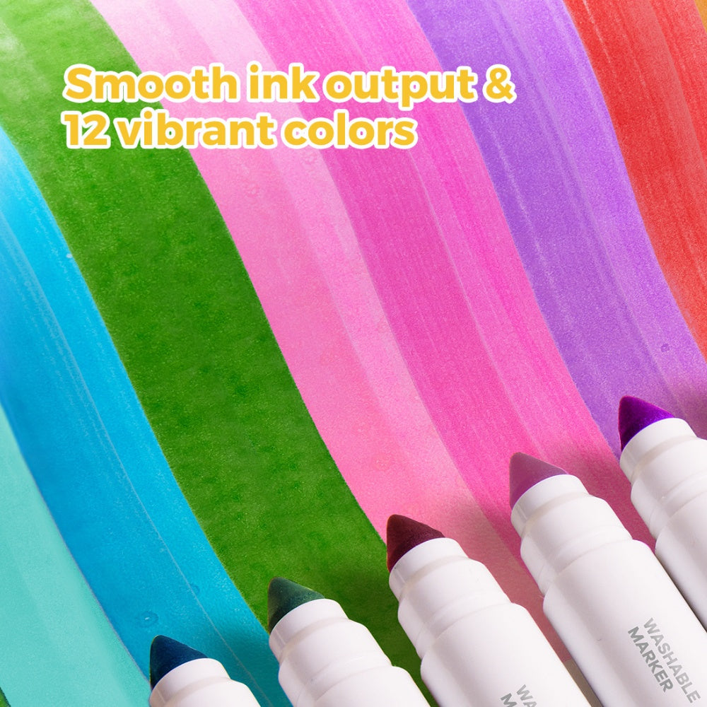 Jar Meló - Washable Markers - Broad Tip, 12 Vibrant Colours for Kids