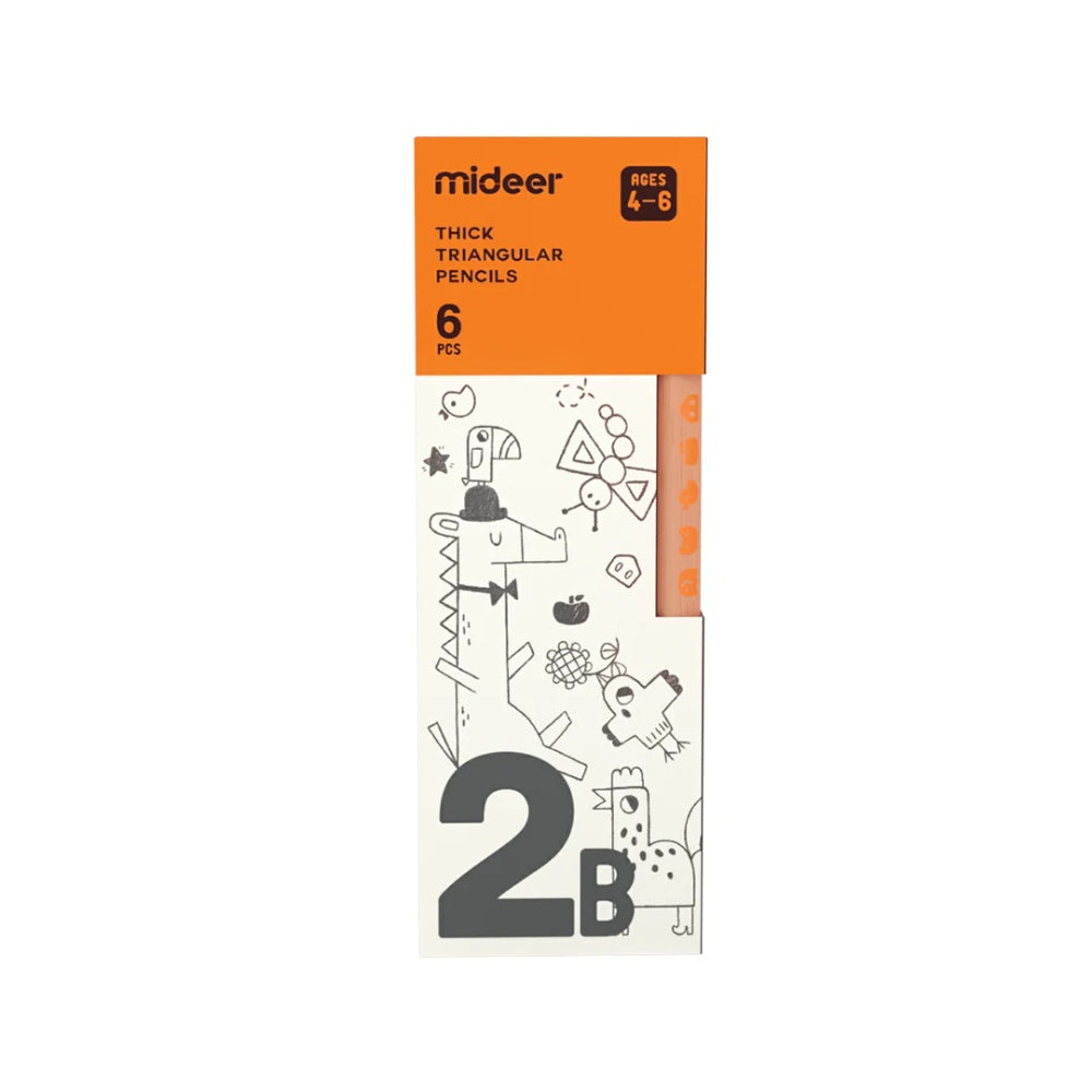 Mideer - Triangular 2B Pencils - 6 Thick Easy Grip Pencils for Early Writing