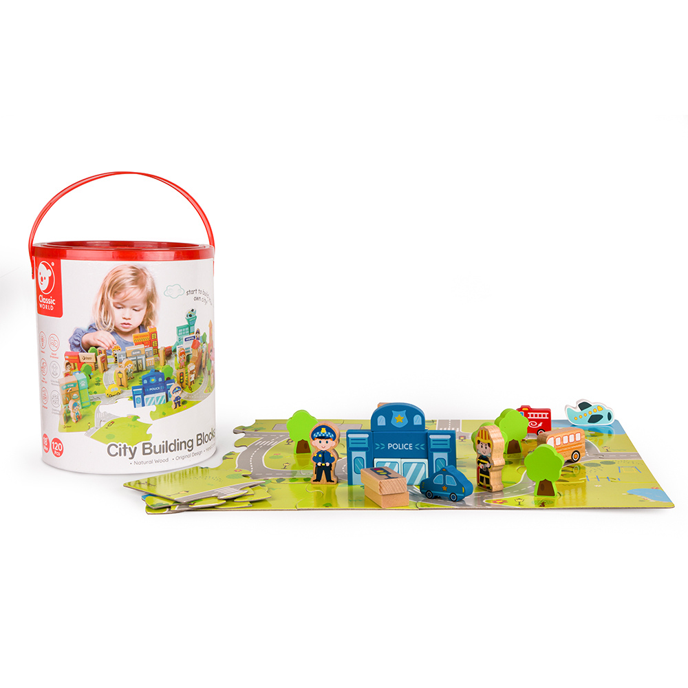 Classic World - Wooden City Building Blocks Set - 120 Pieces