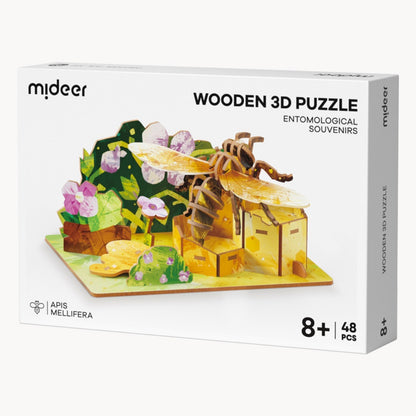 Mideer - Wooden 3D Puzzle for Kids with Educational Flash Cards - Bee & Hive 48 Pieces