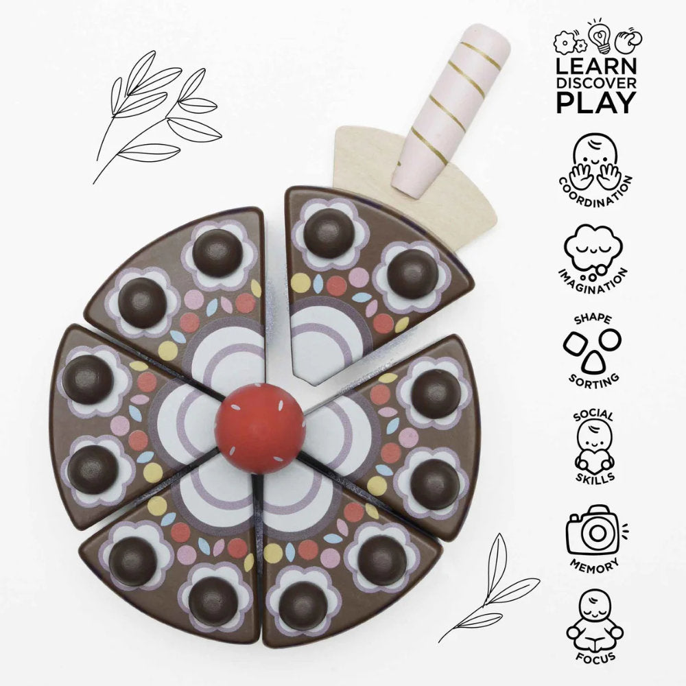 Le Toy Van - Wooden Chocolate Gateau Sliceable Cake - 8pcs