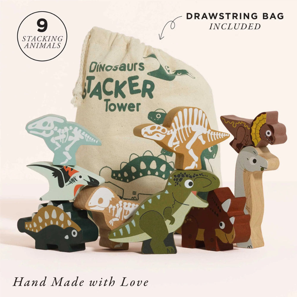 Le Toy Van - Wooden Jurassic Stacking Dinosaurs & Bag - 10pcs